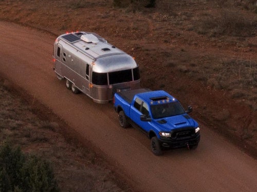 2024 RAM 2500 overhead view towing an enclosed trailer