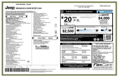 2026 Jeep Wrangler WRANGLER 4-DOOR SPORT S