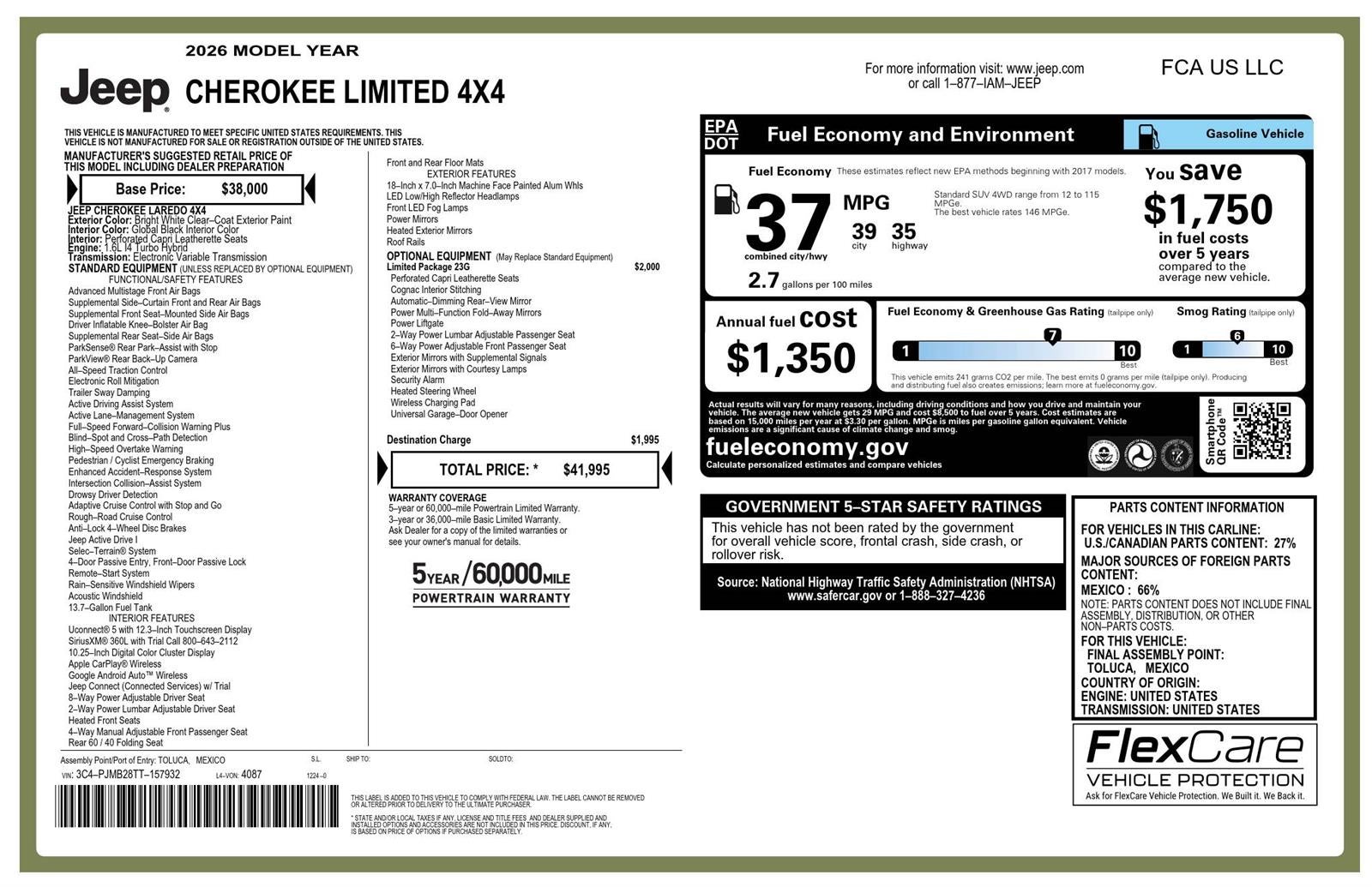 2026 Jeep Cherokee CHEROKEE LIMITED 4X4